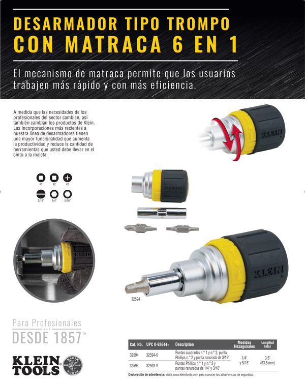Desarmador con Matraca 6 en 1 Klein Tools